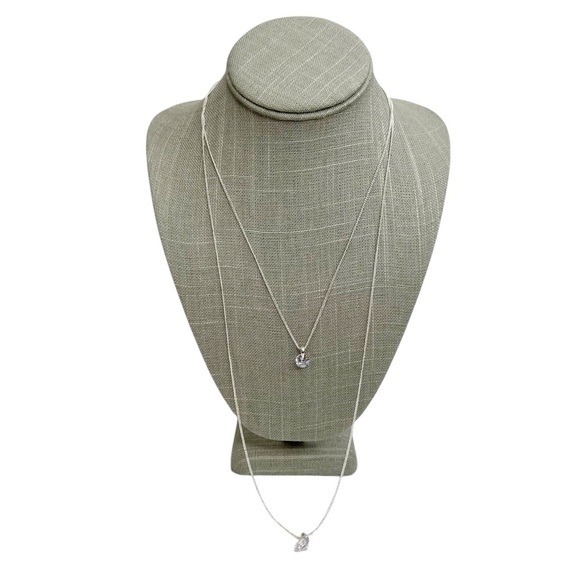 Cubic Zirconia Double Layered Dainty Silver Chain Necklace - Picture 2 of 15